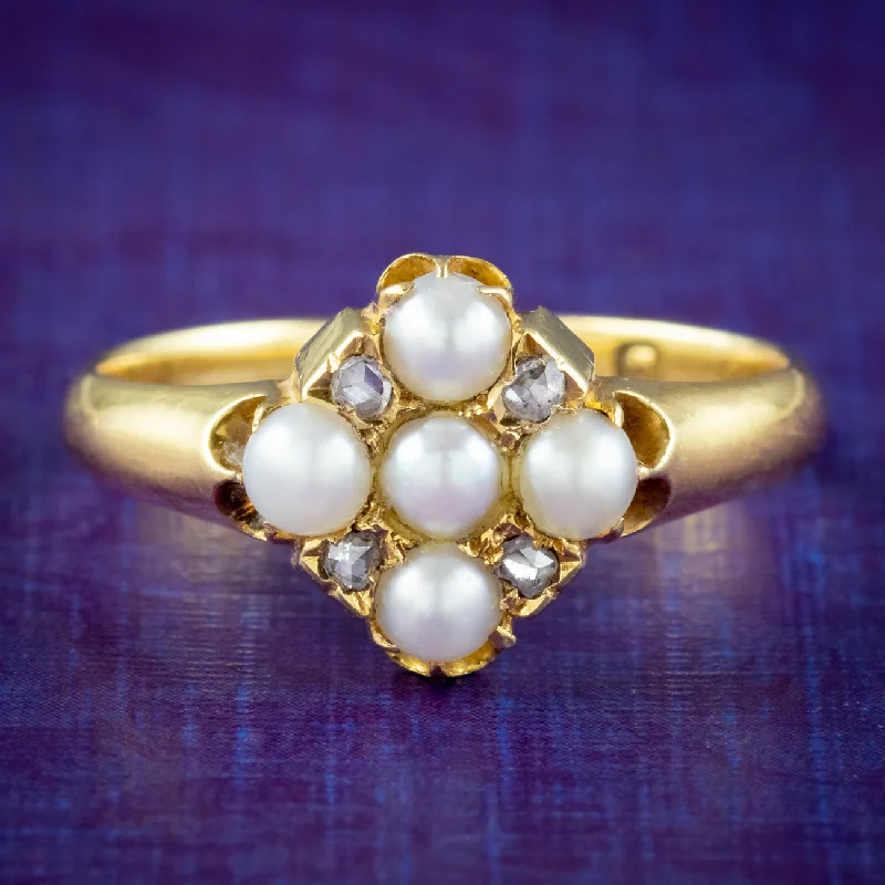 Topaz gem rings-Antique Victorian Pearl Diamond Cluster Ring Dated 1891