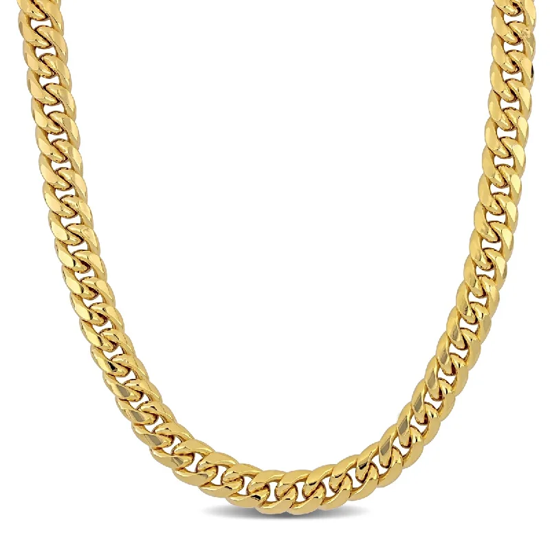 Miadora 9.25mm Miami Cuban Link Chain Necklace in 10k Yellow Gold-22 in