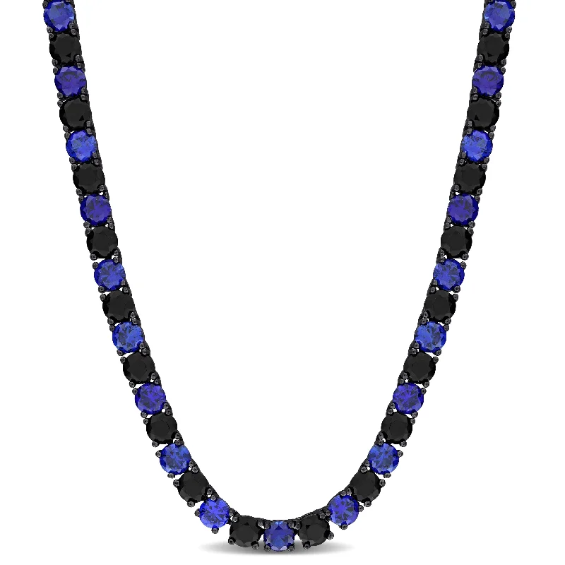 Miadora 40ct TGW Created Blue and Black Sapphire Men's Tennis Necklace in Black Rhodium Silver