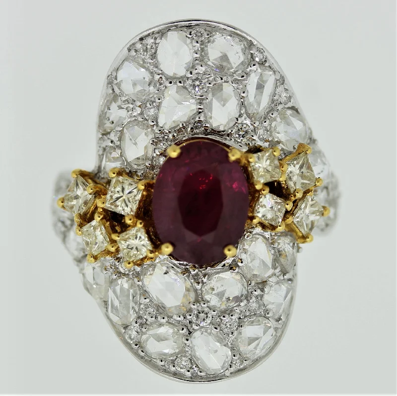 Curved shank rings-Ruby Diamond Two-Tone Gold Cocktail Ring