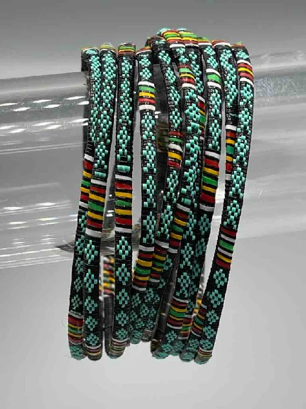 Bamboo braid bangles-Wide Finest Design Recycled Plastic Bracelet - Turquoise