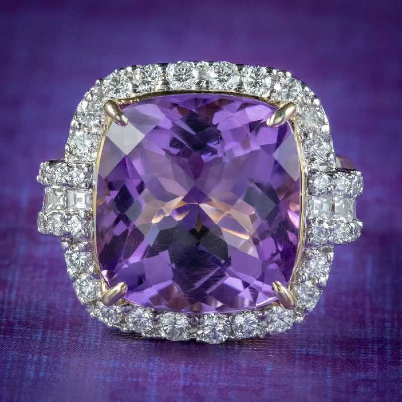 Petite flower rings-Vintage Amethyst Diamond Cocktail Ring 12ct Amethyst