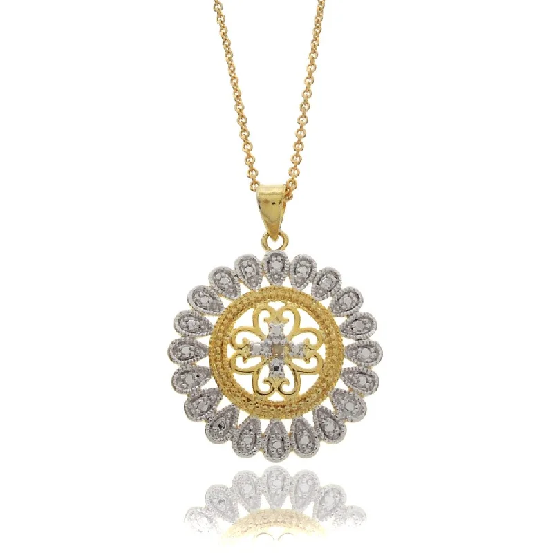 Finesque Two-tone Silverplated Diamond Accent Medallion Necklace