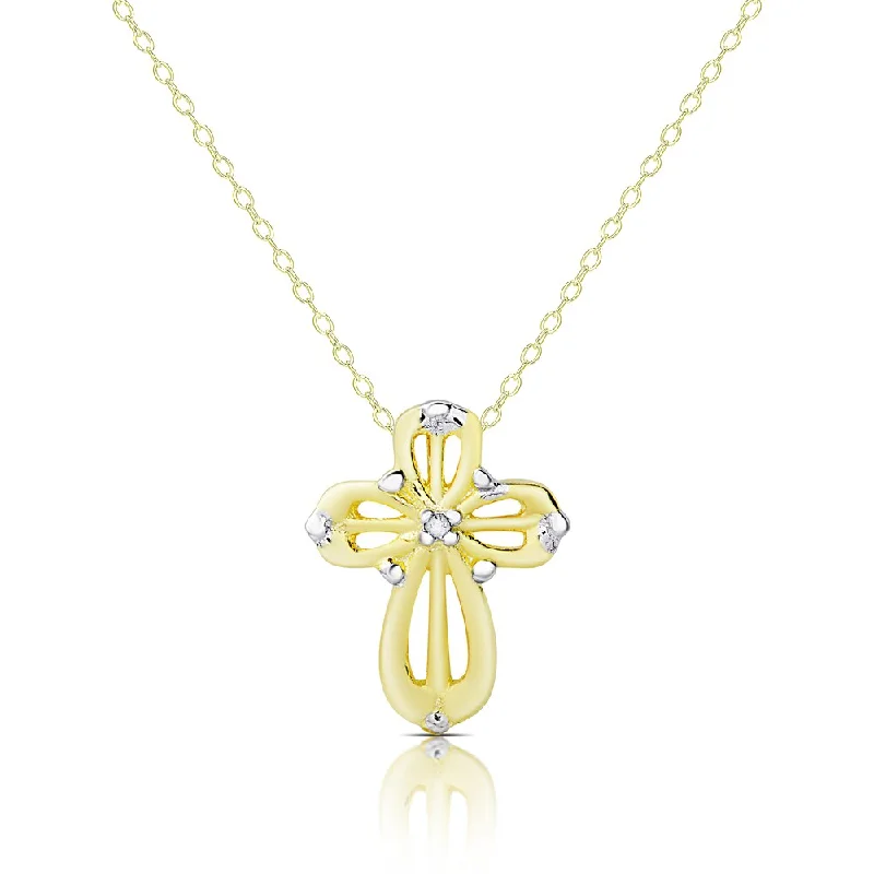 Finesque Gold Over Silver or Sterling Silver Diamond Accent Cross Necklace