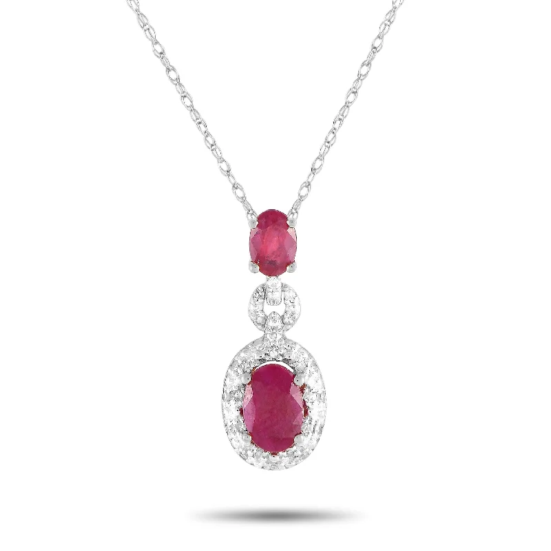 White Gold 0.08ct Diamond and Ruby Necklace PD4-16183WRU Length 18 Inch