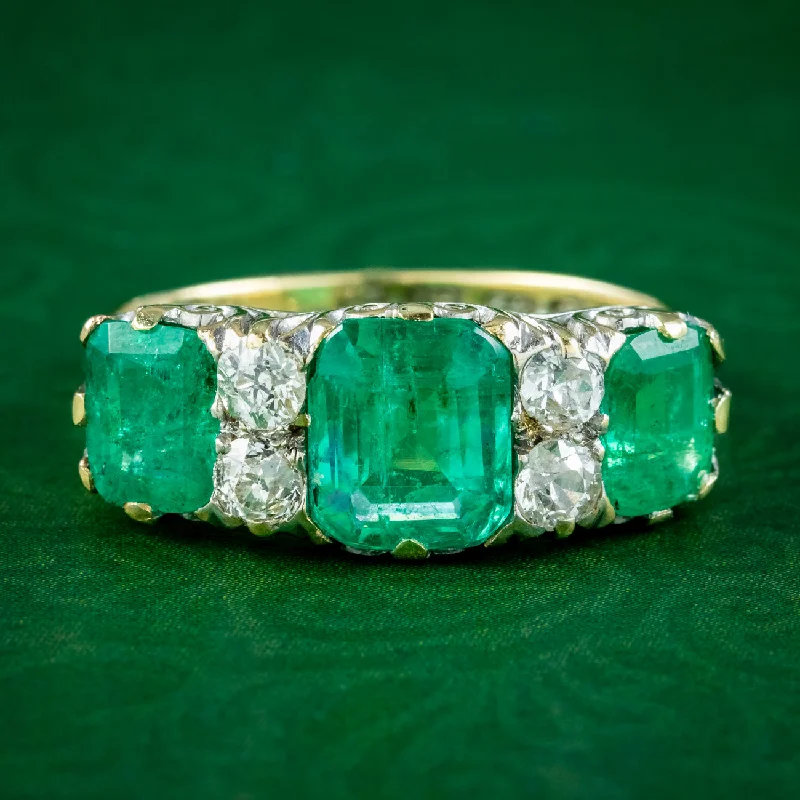 Pure crystal rings-Antique Victorian Emerald Diamond Ring 3.07ct Emerald Dated 1900 With Cert