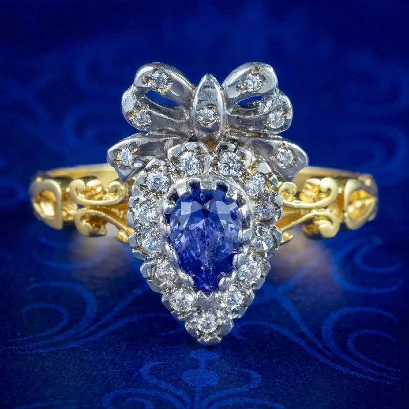 Antique bronze rings-Edwardian Style CZ Tanzanite Cluster Ring