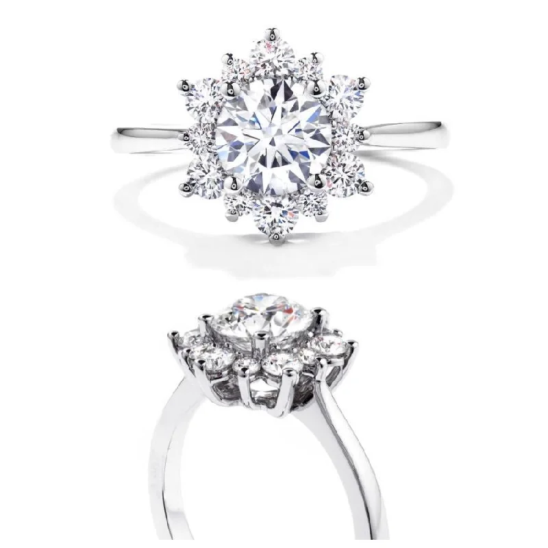 Tiny wing engagement rings-18ct White Gold Lady Di Round Brilliant Cut Diamond Cluster Ring