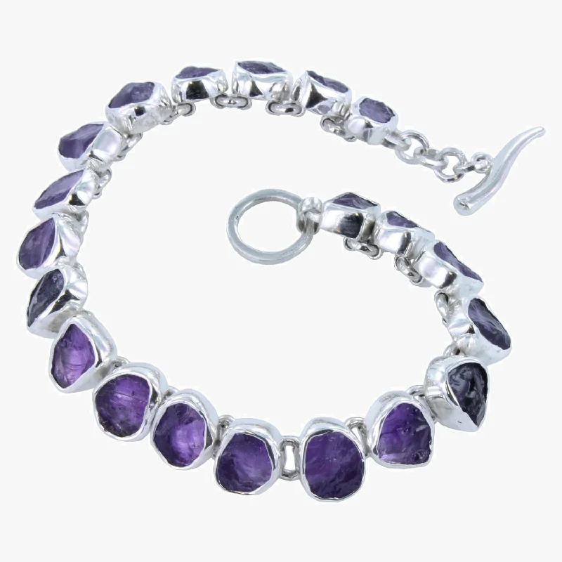 Bead charm bangles-Sterling Silver and Rough Amethyst Bracelet