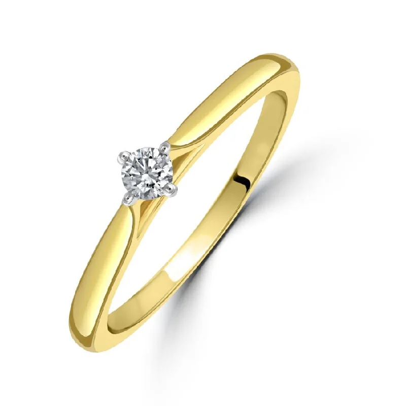 Oval marquise engagement rings-0.10ct Round Brilliant Cut Diamond Solitaire 18ct Yellow Gold Ring