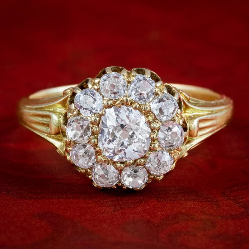 Cord edge rings-Antique Victorian Diamond Cluster Ring 1.7ct Total