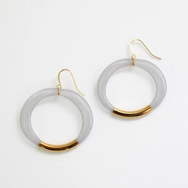 Crystal weave earrings-Grey Mesh Hoop Earring Gold