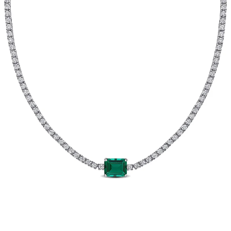 Miadora 15 7/8ct TGW Created Emerald Created White Sapphire Necklace in Sterling Silver