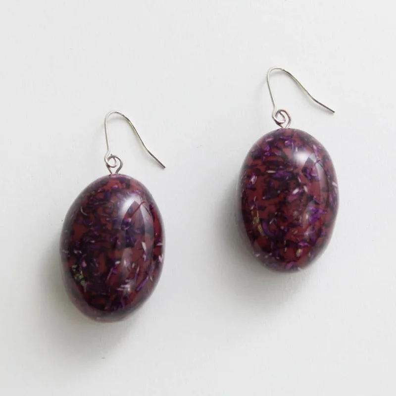 Fine threader earrings-Deep Red Speckled Oval Thea Earring