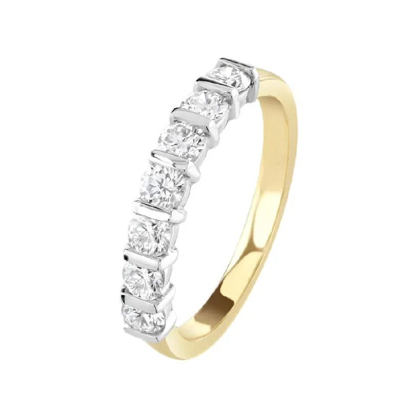 Bead-twist engagement rings-0.83ct Round Brilliant Cut Diamond 7-Stone Bar Set 18ct Yellow Gold Eternity Ring