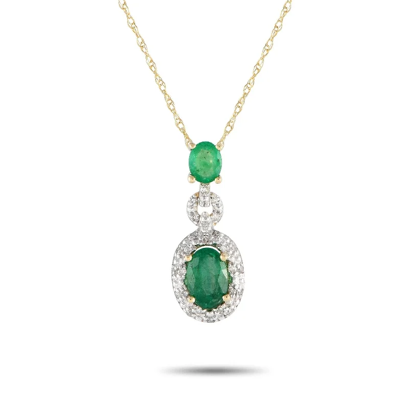 Yellow Gold 0.08ct Diamond and Emerald Necklace PD4-16183YEM Length 18 Inch