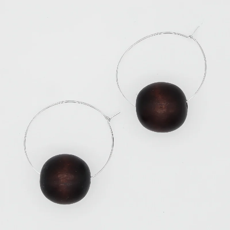 Wide hoop earrings-Brown Ball Hoop Dangle Earring