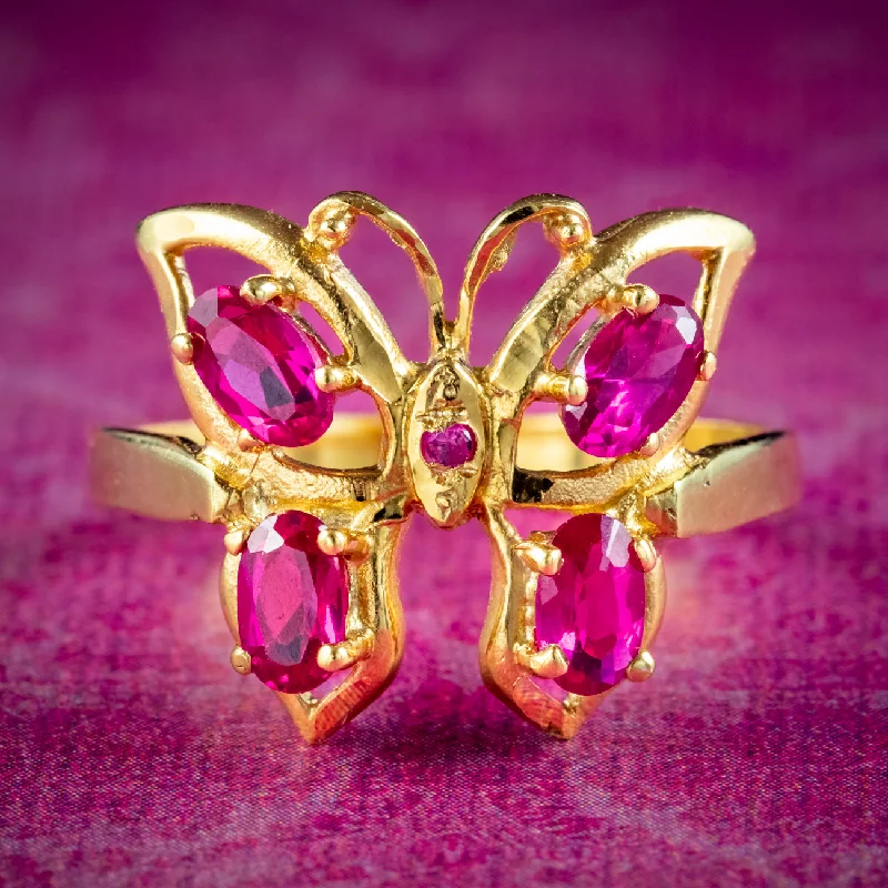 Peace design rings-Victorian Style Ruby Butterfly Ring 0.90ct Of Ruby