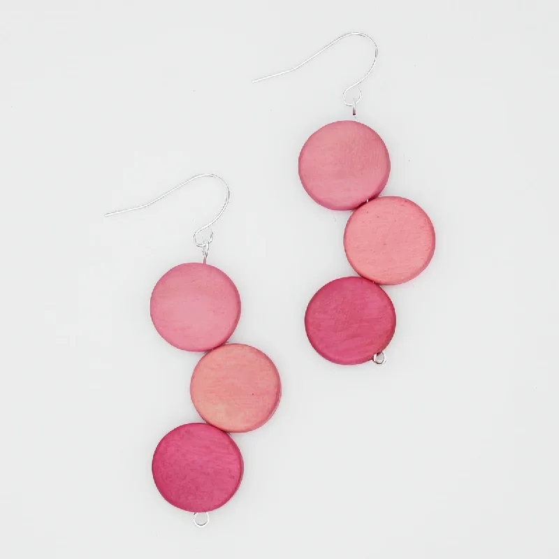 Silk cord earrings-Bubblegum Triple Stacked Earring