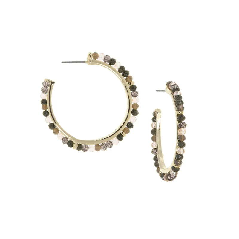 Flat badge earrings-beaded post hoop earring