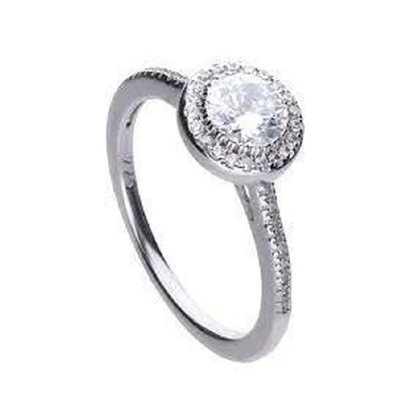 Sculpted stone engagement rings-Silver Cubic Zirconia Set Halo Cluster Ring, size J 1/2