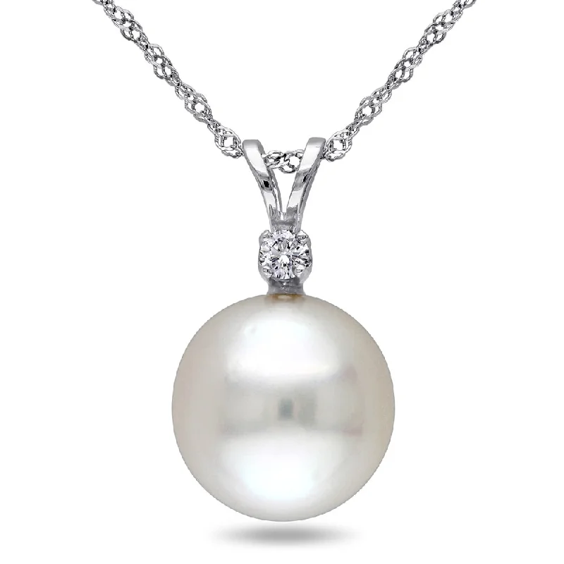 Miadora 14k White Gold South Sea Pearl Diamond Accent Necklace (9.5-10 MM)