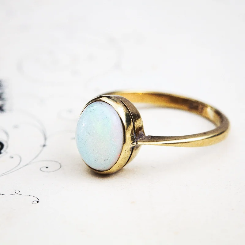 Sapphire inlay rings-Milky Pink Vintage Crystal Opal Ring