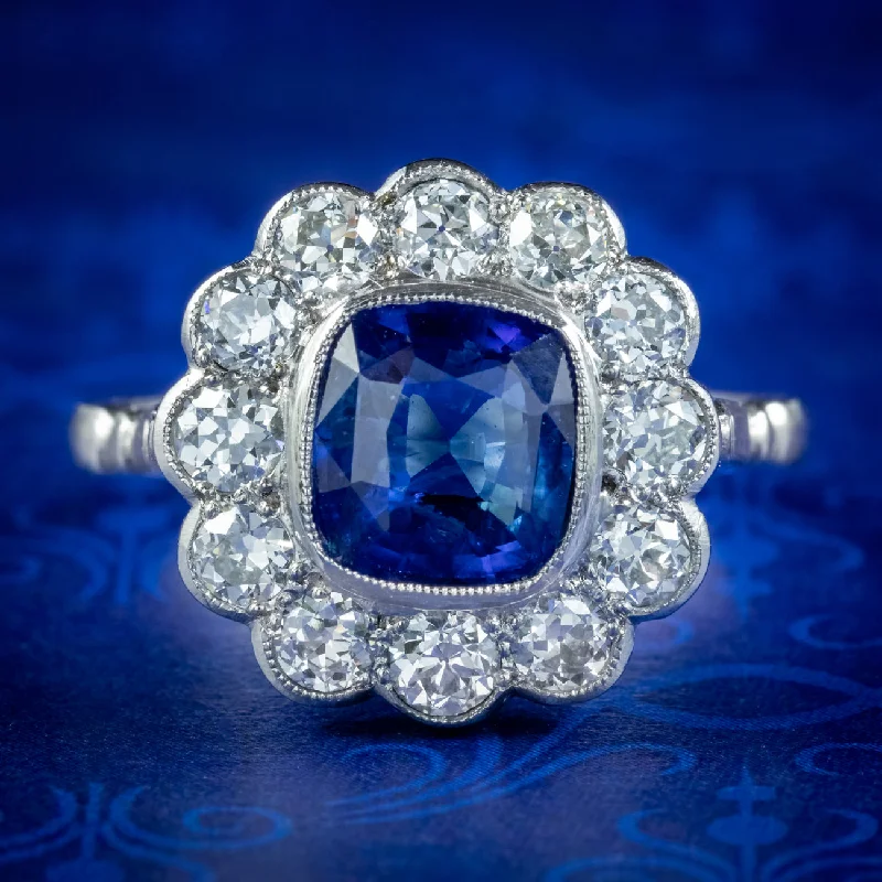 Secure clasp rings-Edwardian Style Sapphire Diamond Cluster Ring 2ct Sapphire