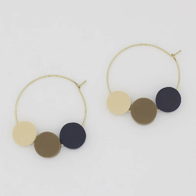 Deco style earrings-Taupe Dot Hoop Dangle Earring