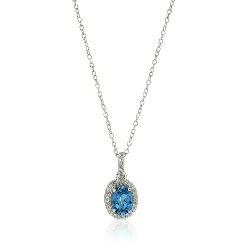 Ster Silver Oval London Blue Topaz & White Topaz Pendant Necklace, 18"