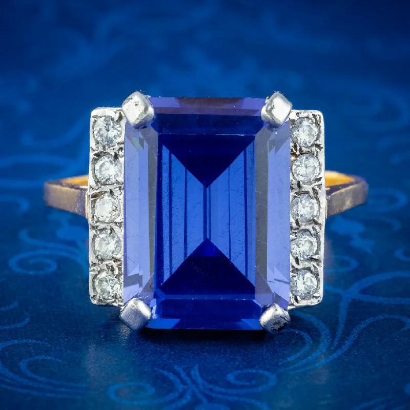 Bold gem rings-Art Deco Style Blue CZ Tanzanite Cocktail Ring