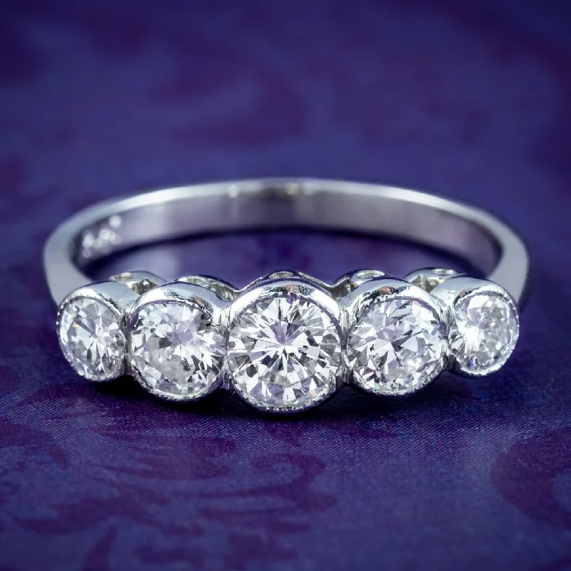 Bead-woven rings-Edwardian Style Five Stone Diamond Ring 1.2ct Total