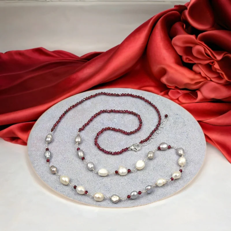 Freshwater Pearls and Garnet Necklace