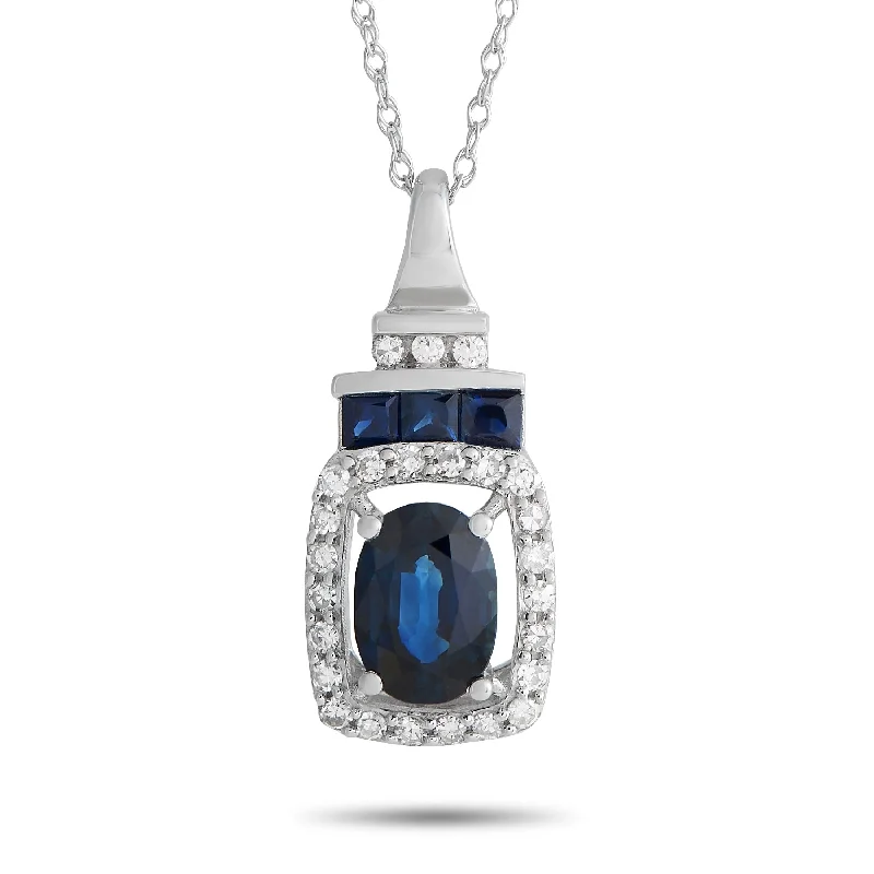 White Gold 0.20ct Diamond and Sapphire Necklace PD4-16304WSA Length 17 Inch