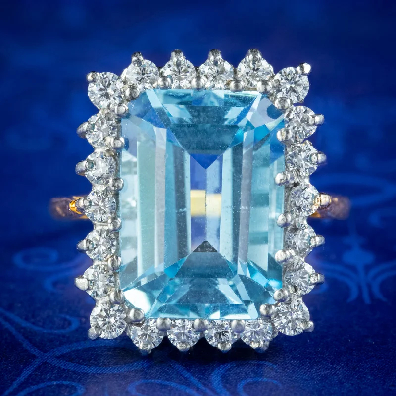 Petite flower rings-Art Deco Style Blue Topaz Cz Cocktail Ring 9ct Topaz