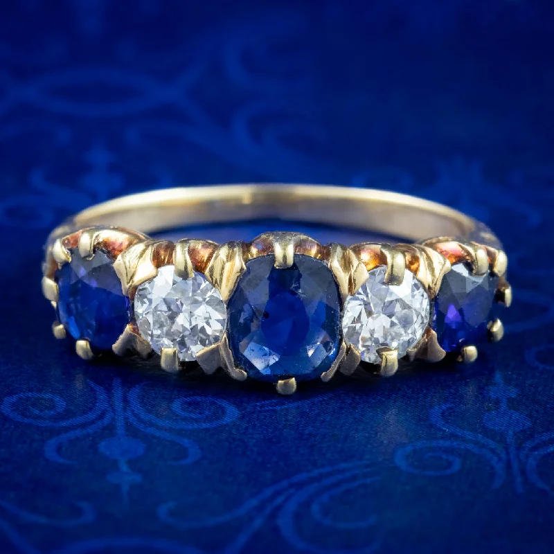 Smooth stone rings-Antique Edwardian Sapphire Diamond Ring 1.20ct Sapphire