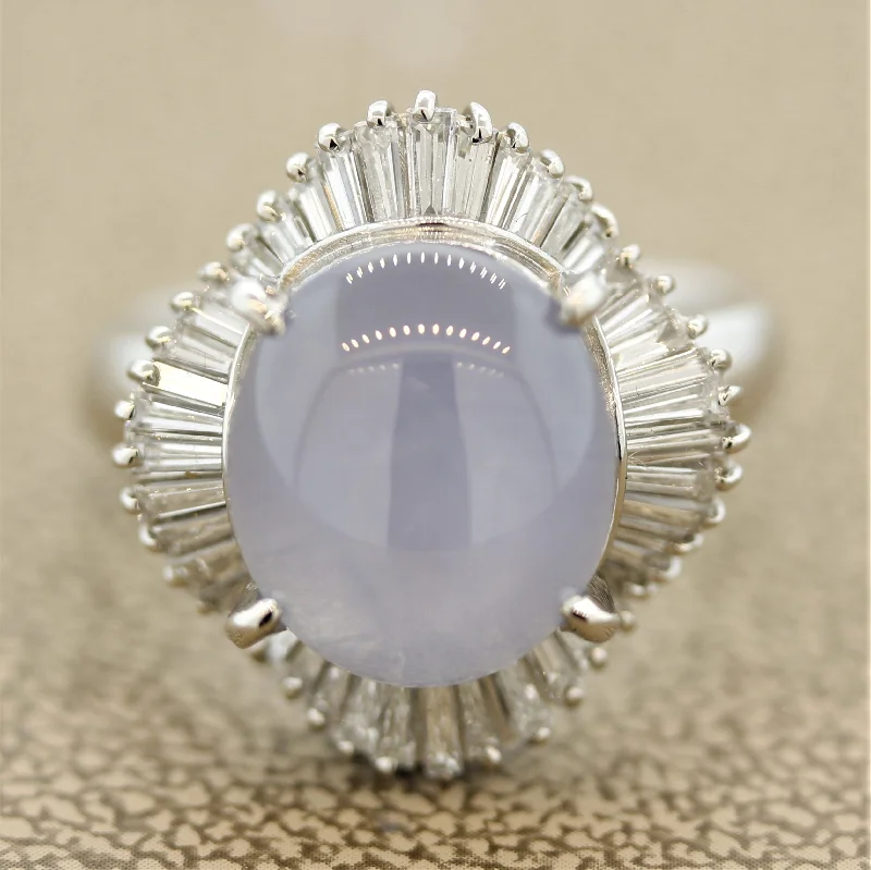 Heavy gem rings-Star Sapphire Diamond Platinum Ballerina-Style Ring