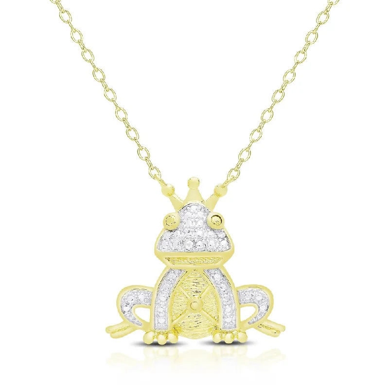 Finesque Gold Overlay Diamond Accent Frog Princess Necklace