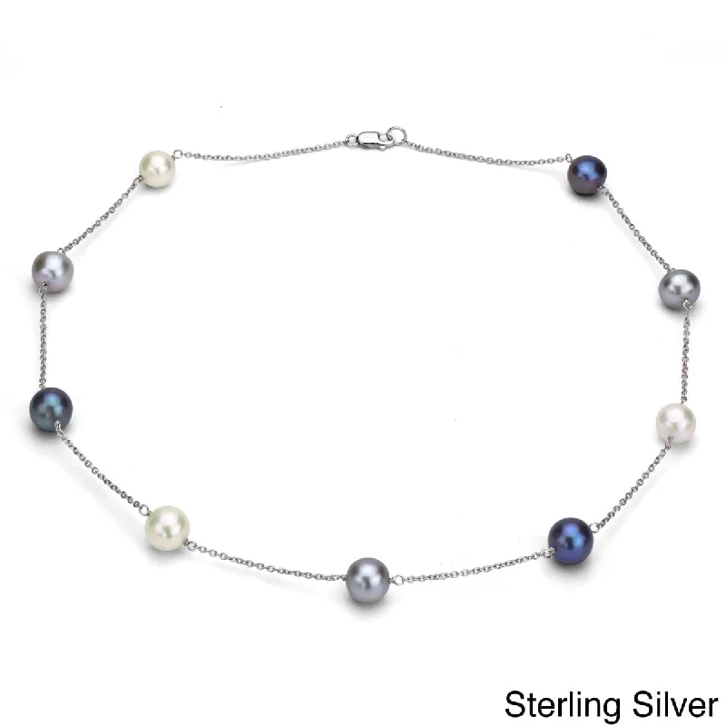 DaVonna Silver Chain and Multicolored Freshwater Pearl Necklace (9-10 mm)