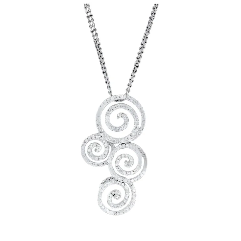 Spiral band engagement rings-18ct White Gold Round Brilliant Cut Diamond Swirl Pendant & Chain