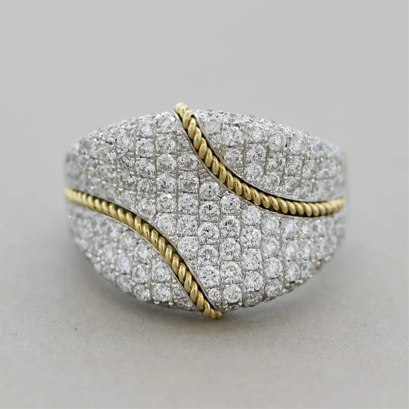 Bamboo design rings-Diamond Pave Gold Ribbon Ring