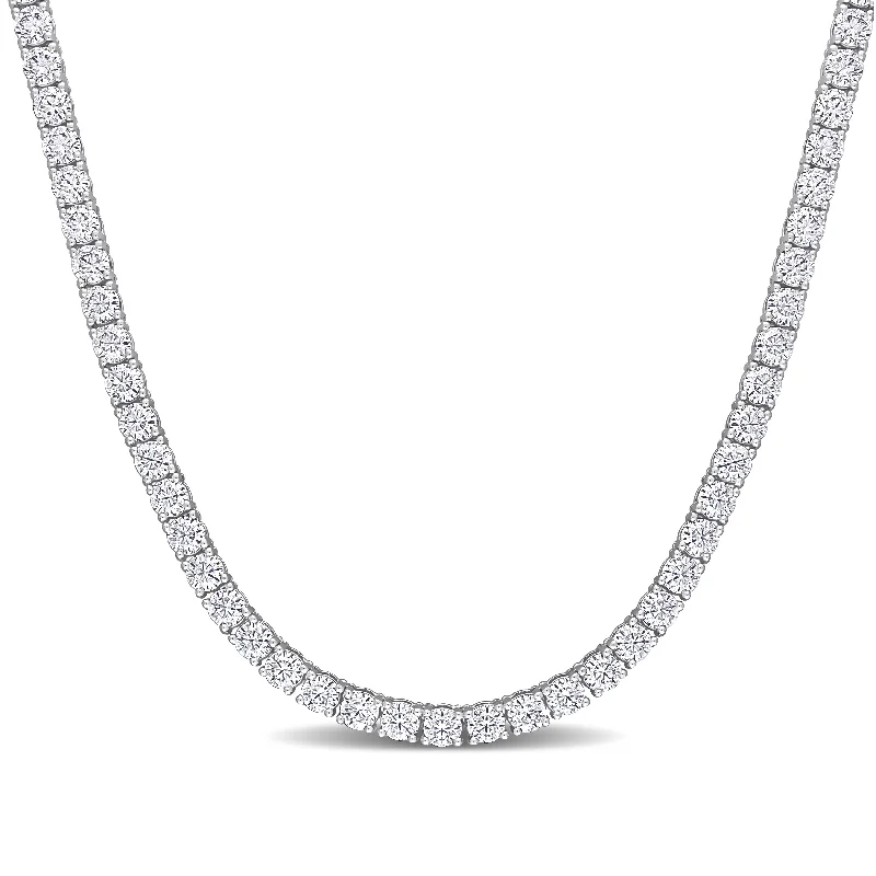 Miadora 16 7/8ct DEW Created Moissanite Tennis Necklace in 18k White Gold - 17.5 In x 3.7 mm x 3.5 mm