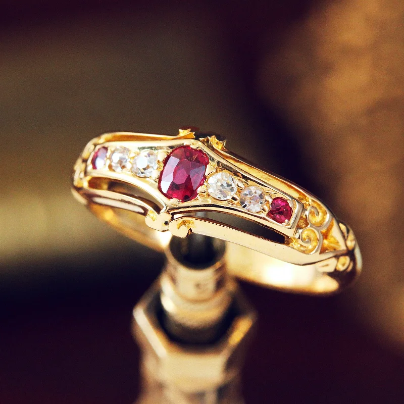 Antique vow rings-Petite Precious Date 1907 Ruby & Diamond Ring