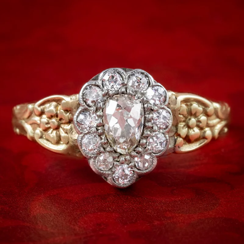 Multi-gem rings-Georgian Style Diamond Cluster Ring 0.80ct Total