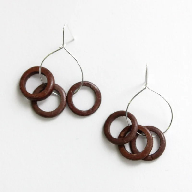 Linen thread earrings-Brown Circle Dangle Earrings