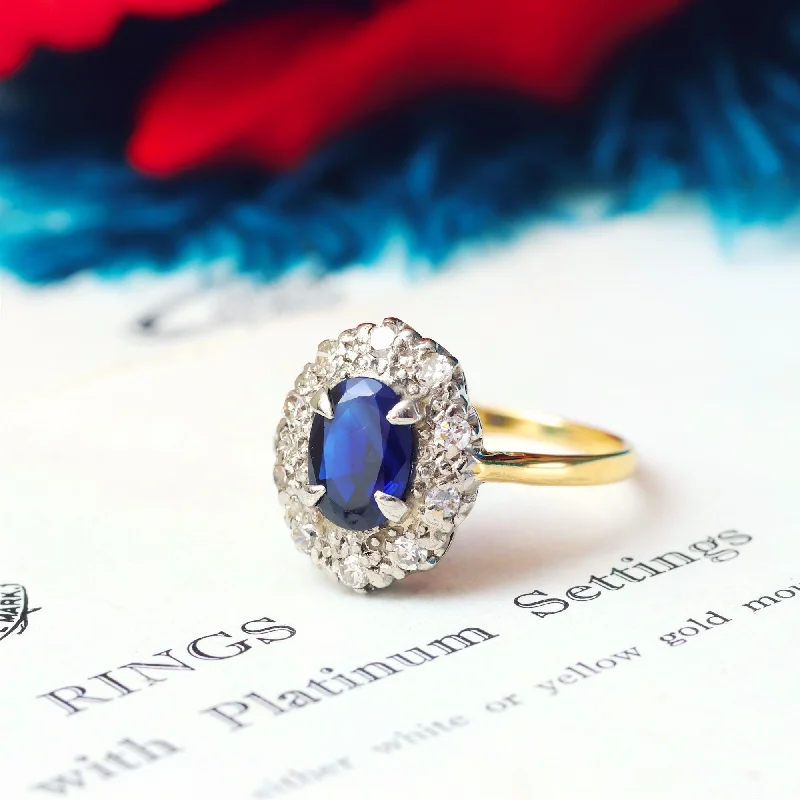 Wide band rings-Vintage 1960's Sapphire & Diamond Engagement Ring