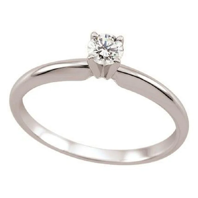 Leaf design engagement rings-0.20ct Round Brilliant Cut Diamond Solitaire 18ct White Gold Ring