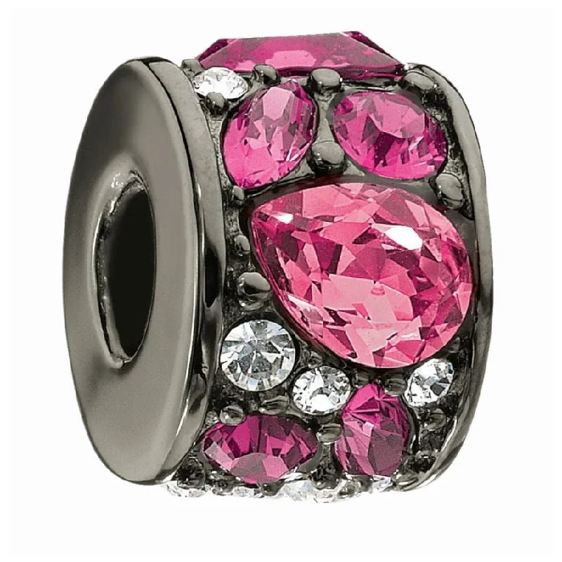 Beaded edge engagement rings-Silver bead - Mosaic - Fuchsia crystal