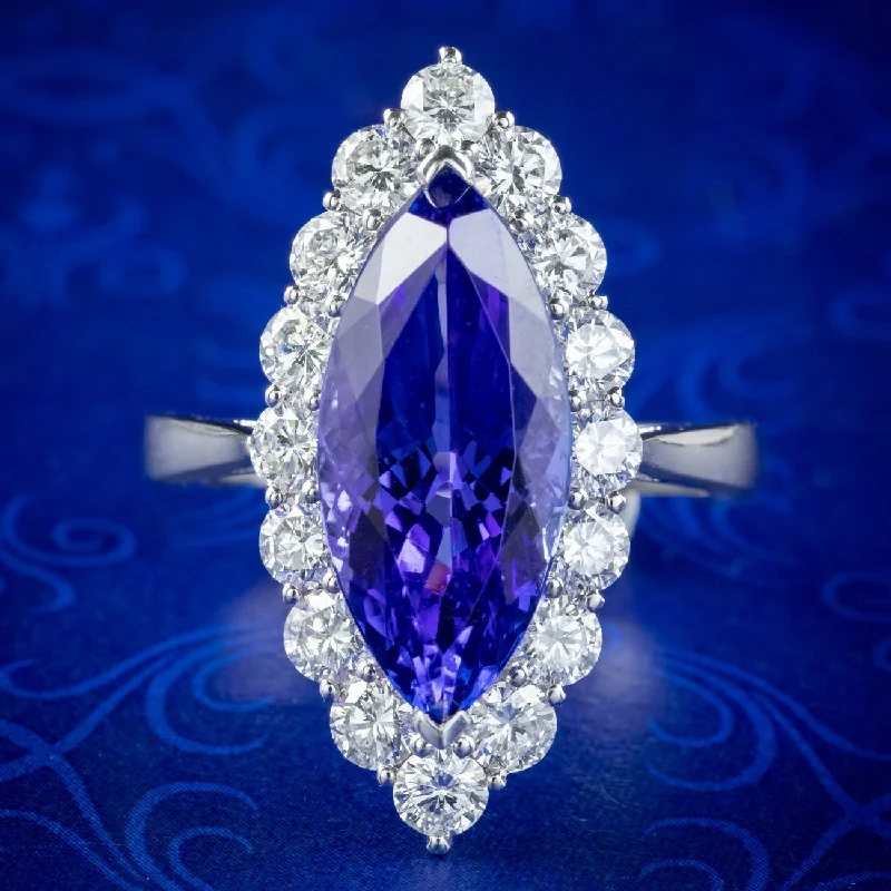 Elegant design rings-Vintage Tanzanite Diamond Navette Ring 5.53ct AAA Tanzanite 1.83ct Diamond With Valuation