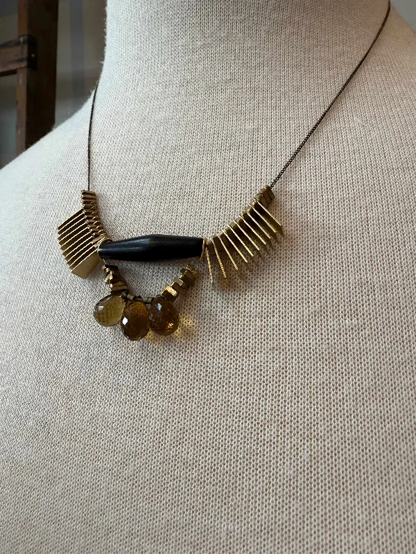 Wood and Beer Quartz Necklace